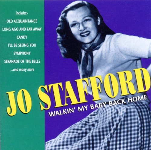 "CD cover featuring a black and white photo of Jo Stafford against a purple background."