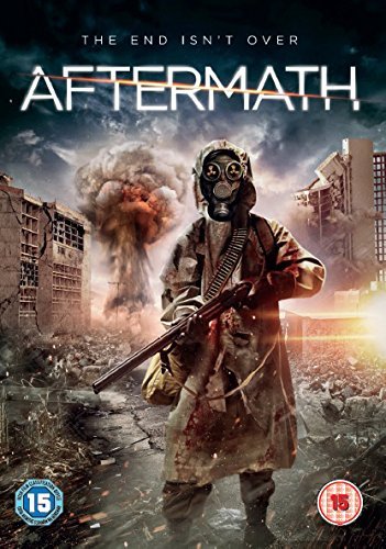 DVD cover for "Aftermath" featuring a person in a gas mask amid ruins.