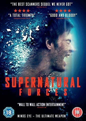 DVD cover for "Supernatural Forces" with a man's face shattering into blue fragments.