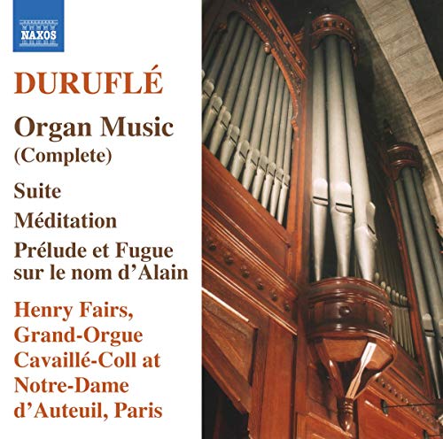 CD cover for Durufle’s organ music featuring a church organ pipe array.