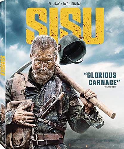 Blu-ray cover for "Sisu" featuring a bearded man with a helmet and axe.
