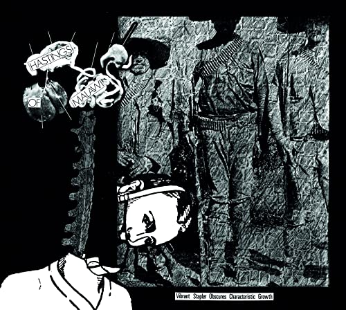 Black and white collage featuring a stapler, figures, and text labels.