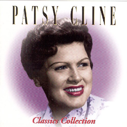 "Patsy Cline's album cover featuring a smiling portrait against a purple background."