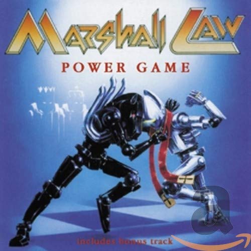 CD cover for Marshall Law’s “Power Game” featuring two robotic figures fighting.