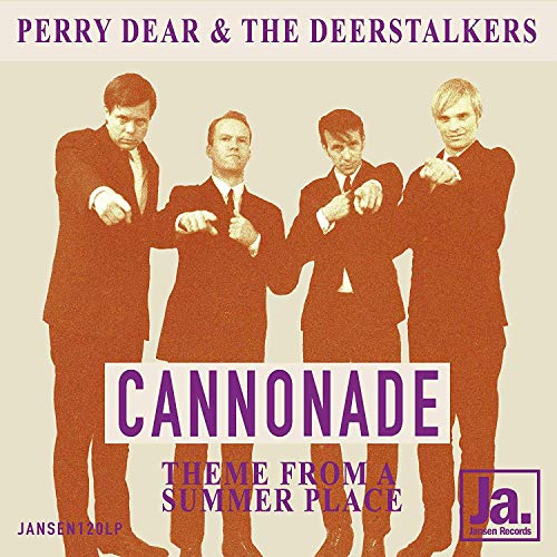 Vinyl record cover featuring four men in suits with sepia-toned image and purple text.
