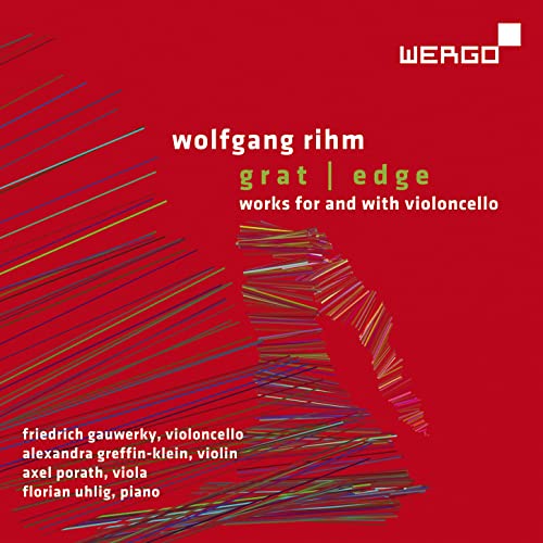 Red CD cover with abstract lines and text: "wolfgang rihm grat | edge".