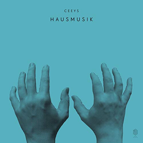 The image shows a vinyl album cover with a teal background and raised hands.