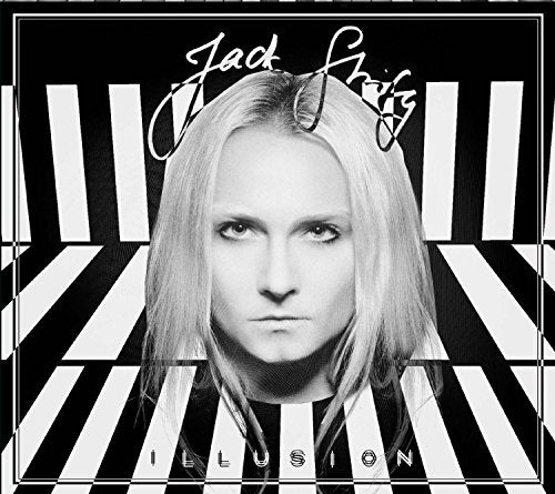 "Album cover featuring a black-and-white portrait of a person with blonde hair."