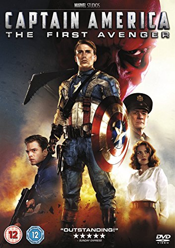 Captain America as Chris Evans, holding shield, on DVD cover.