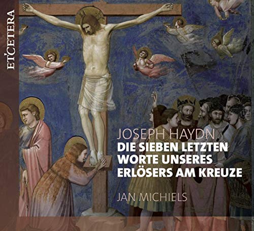 "CD cover featuring a painting of Jesus on the cross with onlookers."