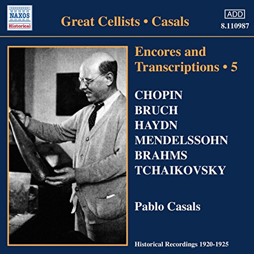 "CD cover with black-and-white photo of Pablo Casals on a blue background."