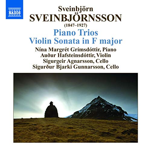 CD cover for Sveinbjörnsson’s piano trios with a landscape photograph.