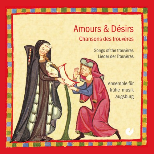 "CD cover with medieval illustration of a man and woman in robes, multicolored border."
