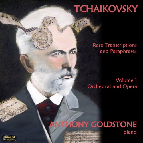 CD cover featuring a painted portrait of Tchaikovsky with musical notes.