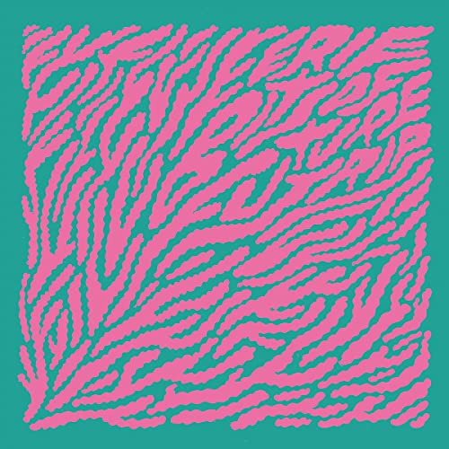 Square album cover with dense, pink, wavy lines on teal background.