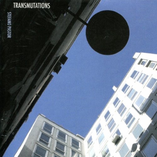 "Album cover featuring a black disc and buildings against a blue sky."