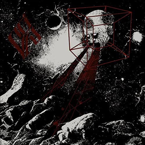 Dark album cover featuring a skull within a red geometric structure.
