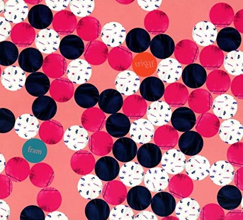 A pink background with scattered white, red, and black circles, some with small patterns.