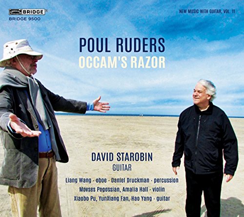 "Album cover featuring two men standing on a beach, blue sky in the background."