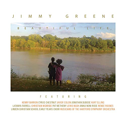 CD cover for Jimmy Greene’s “Beautiful Life” featuring two figures by a river.