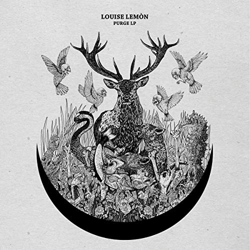 Black and white album cover with deer, birds, and detailed foliage.