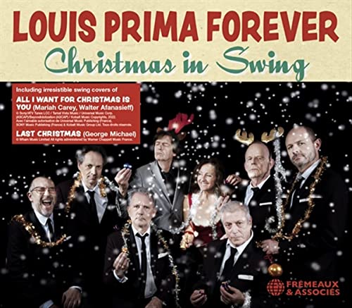 CD cover for "Louis Prima Forever - Christmas In Swing" with band photo.