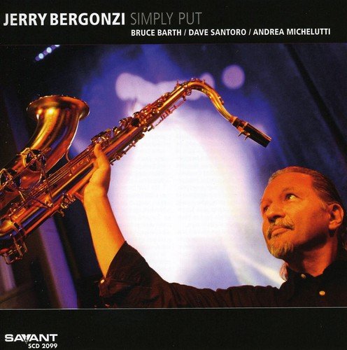 "Album cover featuring a man holding a saxophone, with stage lights in the background."