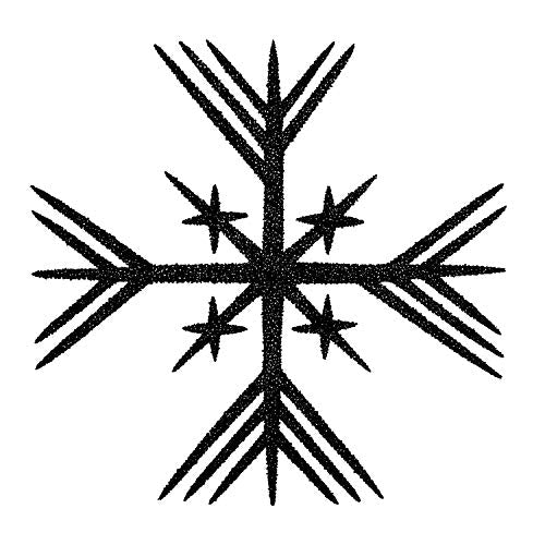 Black and white snowflake-like symbol on a white background.