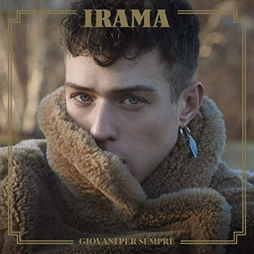 Irama album cover: close-up portrait of a young man in a beige coat.