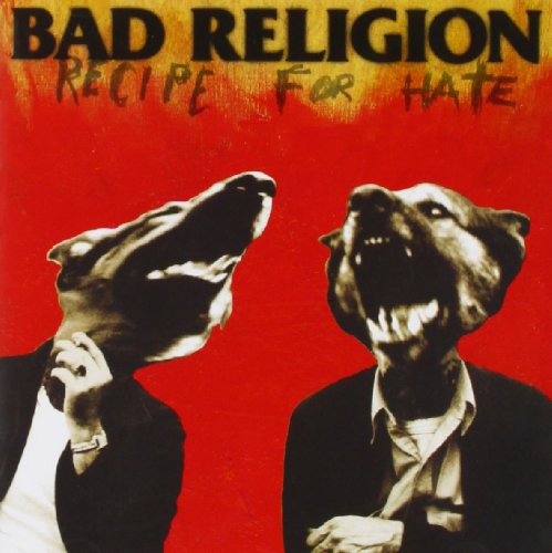 Album cover with two men with dog heads against a red background.
