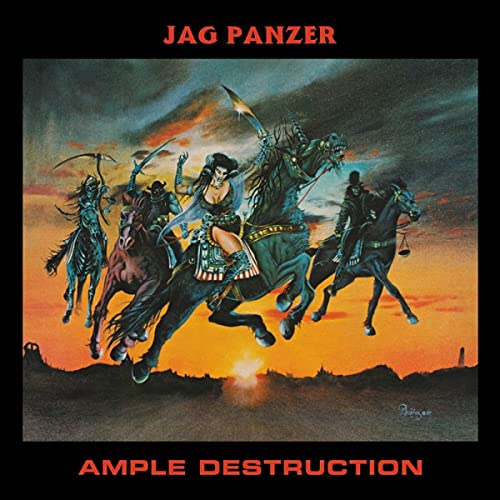 Album cover for Jag Panzer’s “Ample Destruction” featuring skeletal horsemen.