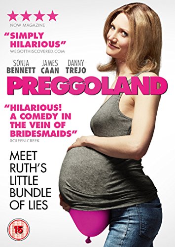 Preggoland" DVD cover featuring a smiling woman with a visible fake baby bump.