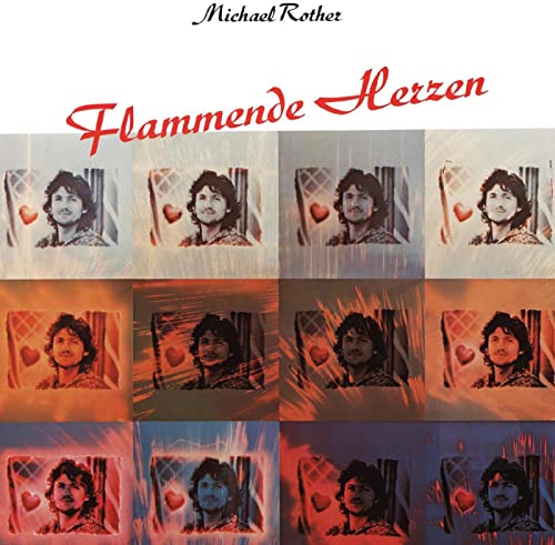 Album cover for Michael Rother’s “Flammende Herzen” featuring repeated portrait images.