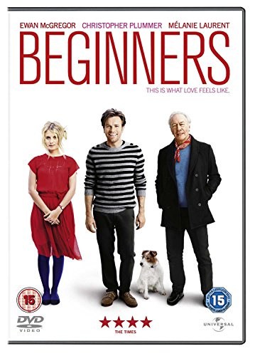 DVD cover for "Beginners" featuring three people and a small dog.