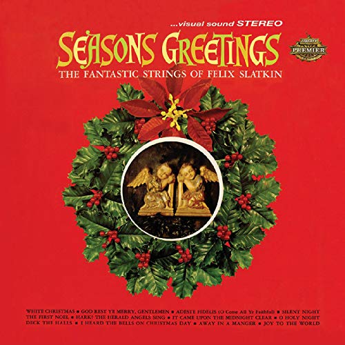 Red album cover with a wreath, cherubs, and "Seasons Greetings" text.
