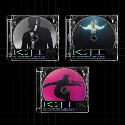 Three CD covers featuring Kai, with silver and pink color schemes.
