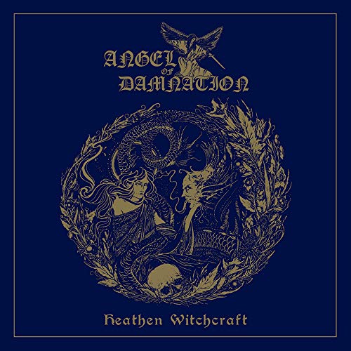 Dark blue album cover with gold illustrations and gothic text, featuring a central circular design.
