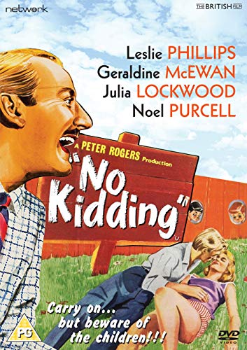 DVD cover for "No Kidding" with cartoon man and couple in a field.