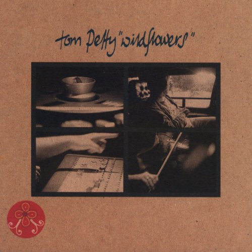 Tom Petty's "Wildflowers" CD cover, featuring sepia-toned images and brown background.