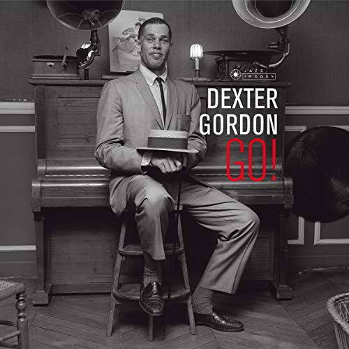 Black and white album cover featuring jazz musician Dexter Gordon with a piano.