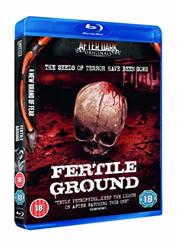 Blu-ray cover for horror film "Fertile Ground" featuring a skull and red soil.