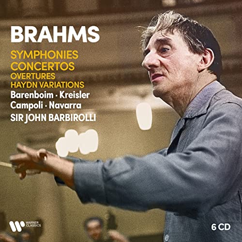 CD cover featuring conductor Sir John Barbirolli and text “Brahms”.