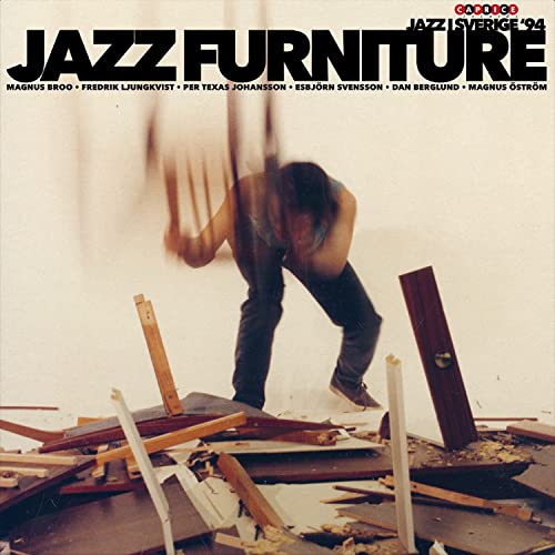 Album cover for Jazz Furniture featuring a person amidst deconstructed wood.