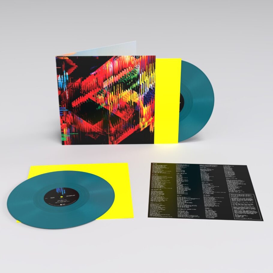Blue vinyl LP “Interplay” by Ride with colorful abstract album art.