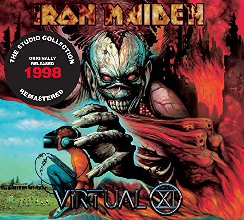Iron Maiden "Virtual XI" CD cover with monstrous figure and futuristic elements.