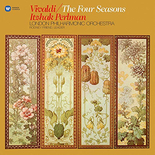 Album cover for Itzhak Perlman’s “Vivaldi: The Four Seasons” with floral panels.