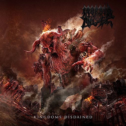 The image depicts a monstrous creature amidst a burning cityscape with dark, fiery tones.