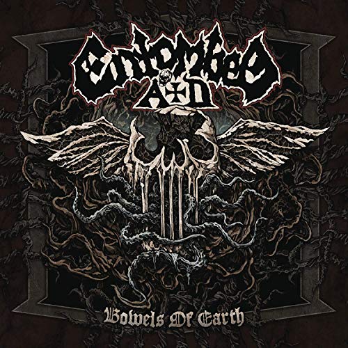 "Album cover with a skull, wings, and twisted roots on a dark background."