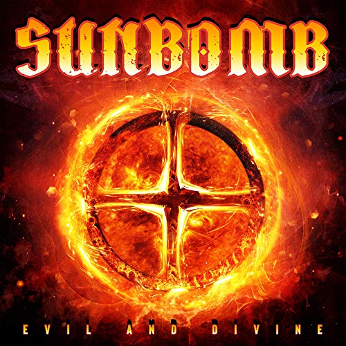 Sunbomb album cover: fiery orange and black circular design with band name.
