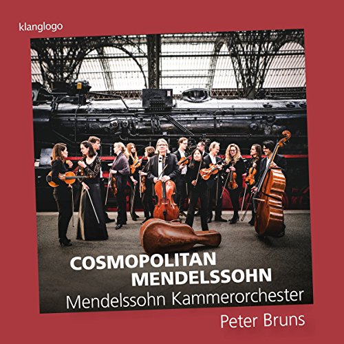 CD cover: orchestra performing in front of a vintage steam train.